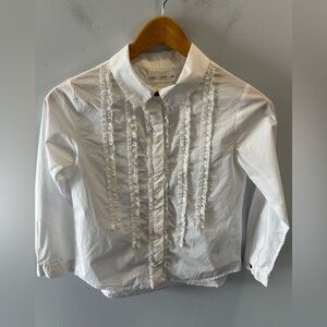 Zara Girls White Ruffled Front Cotton Button Down Shirt 
Size 9-10 Preppy Collar